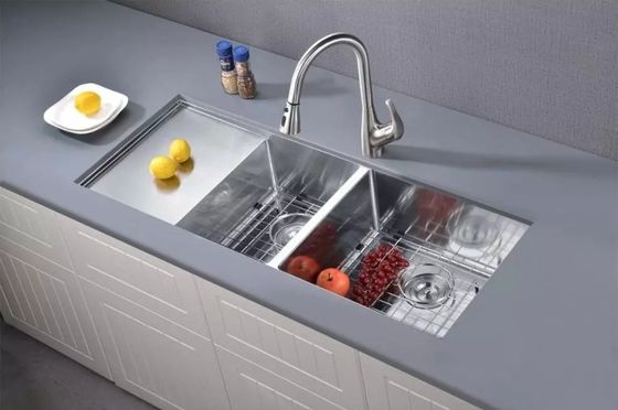 115x45 Drainboard Kitchen Sink Square Undermount 16 Gauge Double Bowl