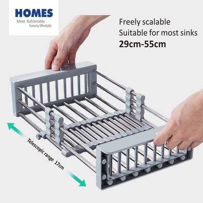 HOMES Stainless Steel Sink Accessory Adjustable Armrest Telescopic Kitchen Sink Drain Basket