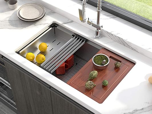16 Gauge Workstation Sink , Brushed Single Bowl Drop In Sink