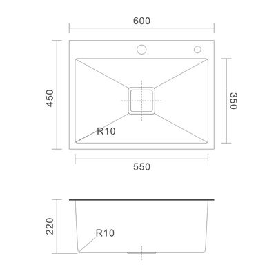 Topmount Stainless Steel Kitchen Sink Brushed Single Bowl 16 Gauge 60x45