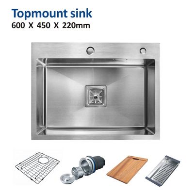 Topmount Stainless Steel Kitchen Sink Brushed Single Bowl 16 Gauge 60x45