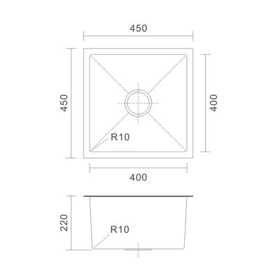 Brushed 30 Inch Single Bowl Kitchen Sink , 45x45 Rectangular Undermount Sink 16 Gauge