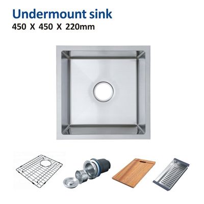 Brushed 30 Inch Single Bowl Kitchen Sink , 45x45 Rectangular Undermount Sink 16 Gauge