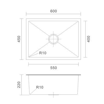 25 Inch Undermount Kitchen Sink , 60x45 16 Gauge Stainless Steel Sink