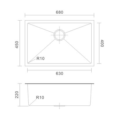 24 Single Bowl Undermount Stainless Steel Kitchen Sink Rectangular 18 Gauge 68x45
