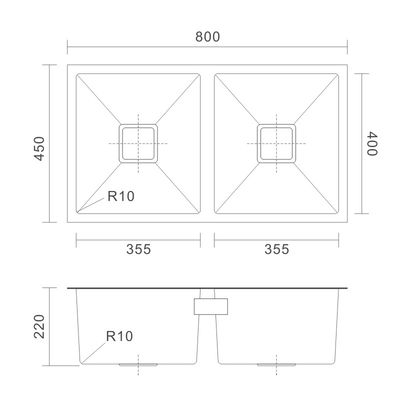 Cabinet 16 Gauge 316 Stainless Steel Sink , 10 Degree Flush Mount Farmhouse Sink