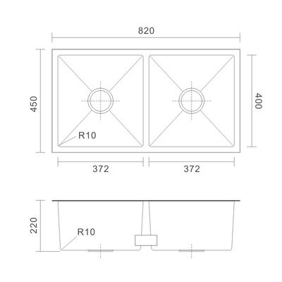 Rectangle Undermount Stainless Steel Kitchen Sink 18 Gauge 82x45