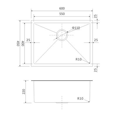 23 5/8" Coloured Stainless Steel Sink Gold Undermount Stainless Steel Single Bowl Sink 60x45