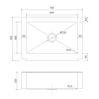 30 Inch Apron Stainless Steel Kitchen Sink Brushed 16 Gauge Single Bowl 76x54