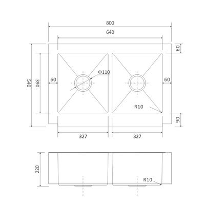 16 Gauge Brushed 31 Inch Undermount Apron Kitchen Sink Double Bowl 80x54