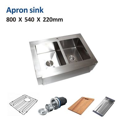 16 Gauge Brushed 31 Inch Undermount Apron Kitchen Sink Double Bowl 80x54
