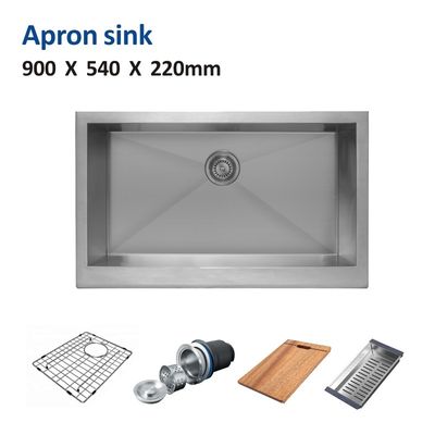 35 Inch Apron Stainless Steel Kitchen Sink Undermount Single Bowl 90x54