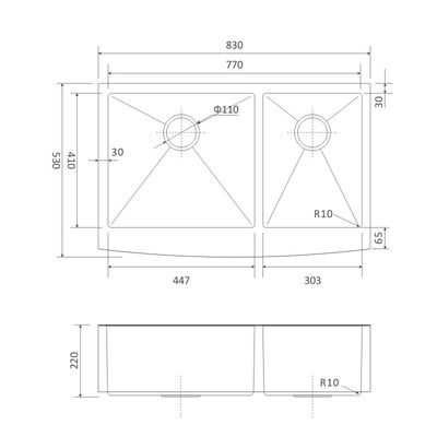83x53 Apron Stainless Steel Kitchen Sink ,  60 40 33 Inch Double Bowl Farmhouse Sink