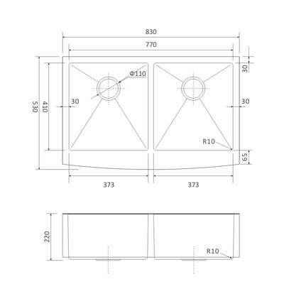 36 Inch Stainless Steel Double Basin Apron Front Sink 83x58 Brushed 50 50