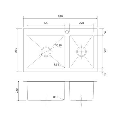 60 40 Tempered Glass Kitchen Sink Stainless Steel  32' 16 Double Bowl 82x48