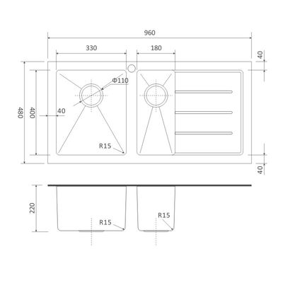 38' Undermount Kitchen Sink With Glass Cover Cabinet 16 Brushed Double Bowl 96x48