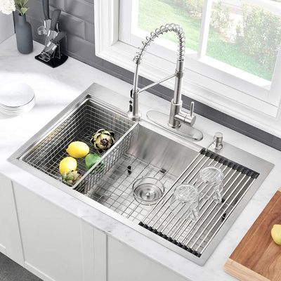 33 Inch Workstation Sink , 84x56 Stainless Steel Topmount Sink Glod Drop In
