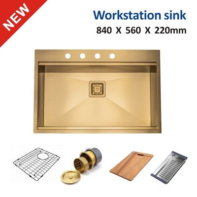 33 Inch Workstation Sink , 84x56 Stainless Steel Topmount Sink Glod Drop In
