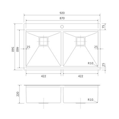Double Bowl Top Mount Workstation Sink Stainless Steel Drop In Glod Sink 92x56