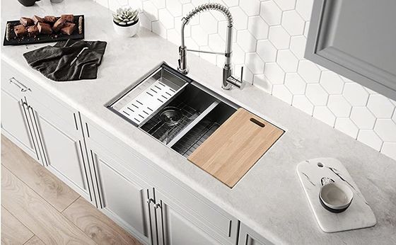 Double Bowl Top Mount Workstation Sink Stainless Steel Drop In Glod Sink 92x56