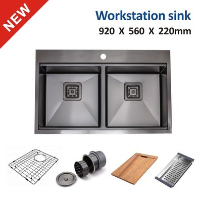 Drop In 36 Stainless Steel Top Mount DoubleBar Sink 16 Gauge Black