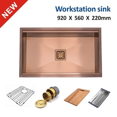 Single Bowl Copper Workstation Sink 36' Undermount Drop In 92x56