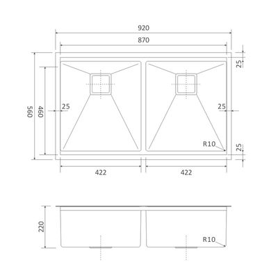 36 Inch Undermount Workstation Sink , Gold Drop In Double Bowl Stainless Steel Sink 92x56