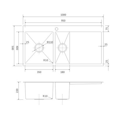 40inch Top Mount Apron Sink Stainless Steel Double Bowl With Drainboard