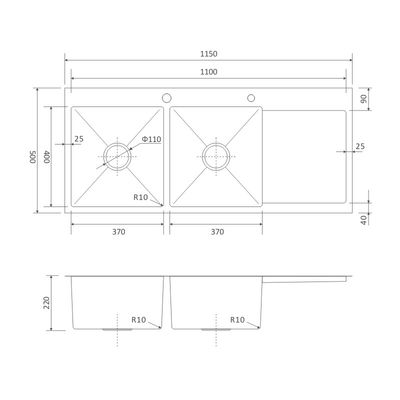 16 Gauge Drainboard Kitchen Sink , 350mm Top Mount Apron Front Sink