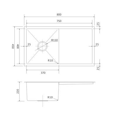 16 Gauge 32 Undermount Single Bowl Kitchen Sink With Drainboard 80x45