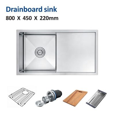 16 Gauge 32 Undermount Single Bowl Kitchen Sink With Drainboard 80x45