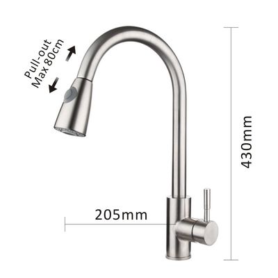 Mixer Stainless Steel Kitchen Faucet Brushed Retractable