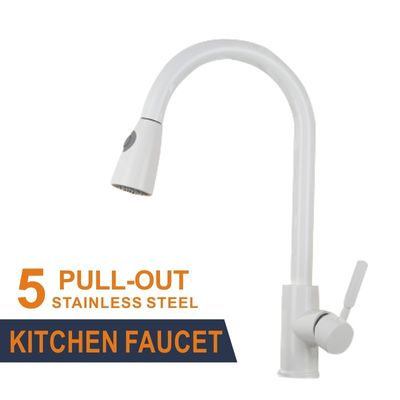 White Stainless Steel Kitchen Faucet Mixer Two Functions Retractable Kitchen Tap