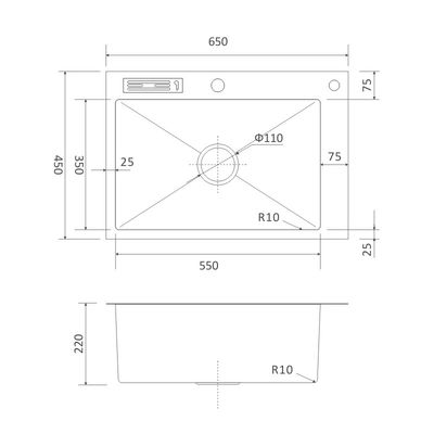 24' 16 Gauge Top Mount Single Bowl Kitchen Sink 60x45