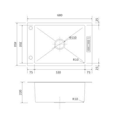 Top Mount Kitchen Multifunction Sink 27' Single Bowl With Knife Holder 68x45