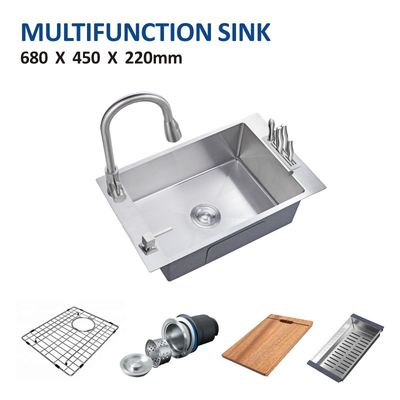 Top Mount Kitchen Multifunction Sink 27' Single Bowl With Knife Holder 68x45