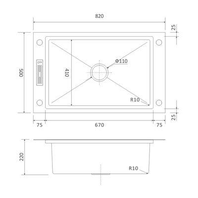 Single Bowl Apron Multifunction Sink 33' Topmount 16 Gauge Knife Holder 82x50
