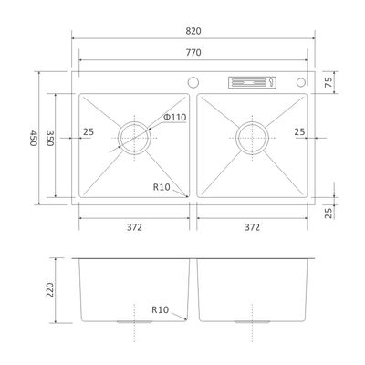 32' Multifunction Top Mount Farmhouse Sink Stainless 16 Gauge With Knife Holder 82x45