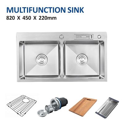 32' Multifunction Top Mount Farmhouse Sink Stainless 16 Gauge With Knife Holder 82x45