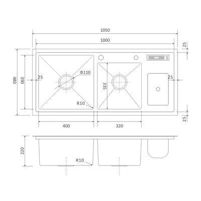 42' Top Mount Multi Function Kitchen Sink Knife Holder 105x48