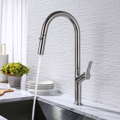 Pull Down Stainless Steel Kitchen Faucet Brushed Spray Hot Cold