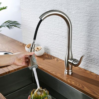 Hot Cold Stainless Steel Kitchen Faucet  Single Handle Extendable Kitchen Tap
