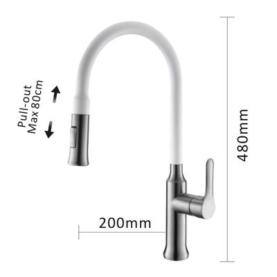 80cm Stainless Steel Kitchen Faucet White Single Handle Brushed Pull Out Mixer