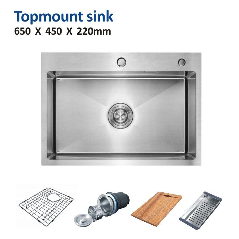 304 Stainless Steel Single Bowl Drop In Kitchen Sinks Topmount 16 Gauge 65x45