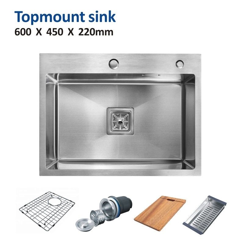 Topmount Stainless Steel Kitchen Sink Brushed Single Bowl 16 Gauge 60x45