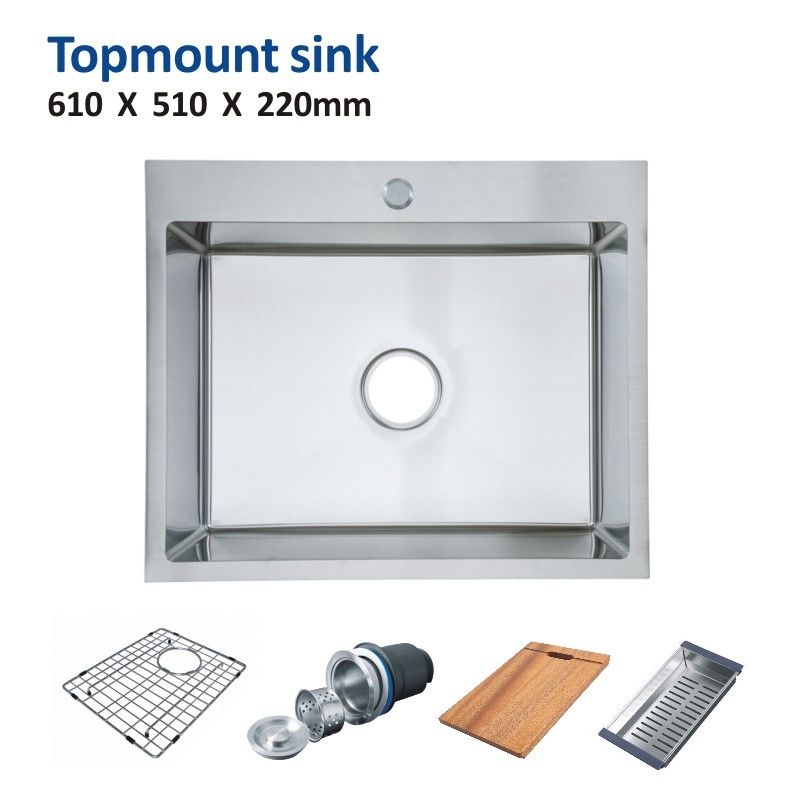 10 Degree Top Mount Stainless Sink , Brushed 25 X 19 Single Bowl Sink