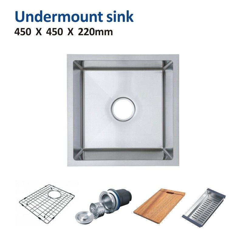Brushed 30 Inch Single Bowl Kitchen Sink , 45x45 Rectangular Undermount Sink 16 Gauge