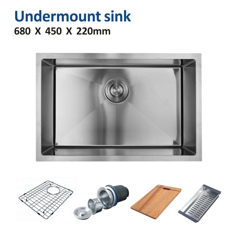 24 Single Bowl Undermount Stainless Steel Kitchen Sink Rectangular 18 Gauge 68x45