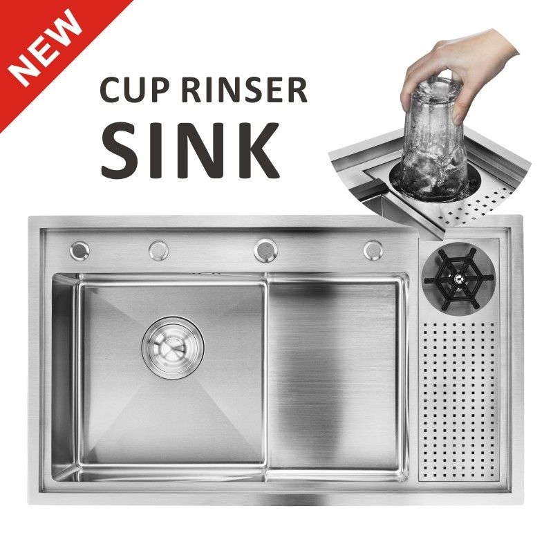 Handmade Cup Rinser Sink Stainless Steel 16 Gauge Single Bowl 33x22