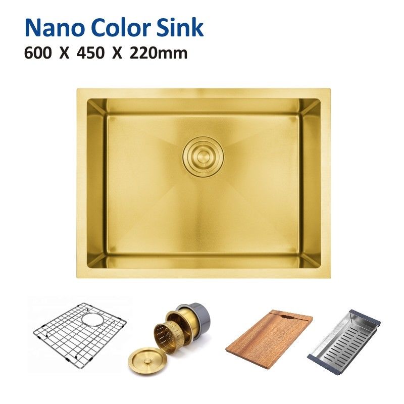 23 5/8" Coloured Stainless Steel Sink Gold Undermount Stainless Steel Single Bowl Sink 60x45